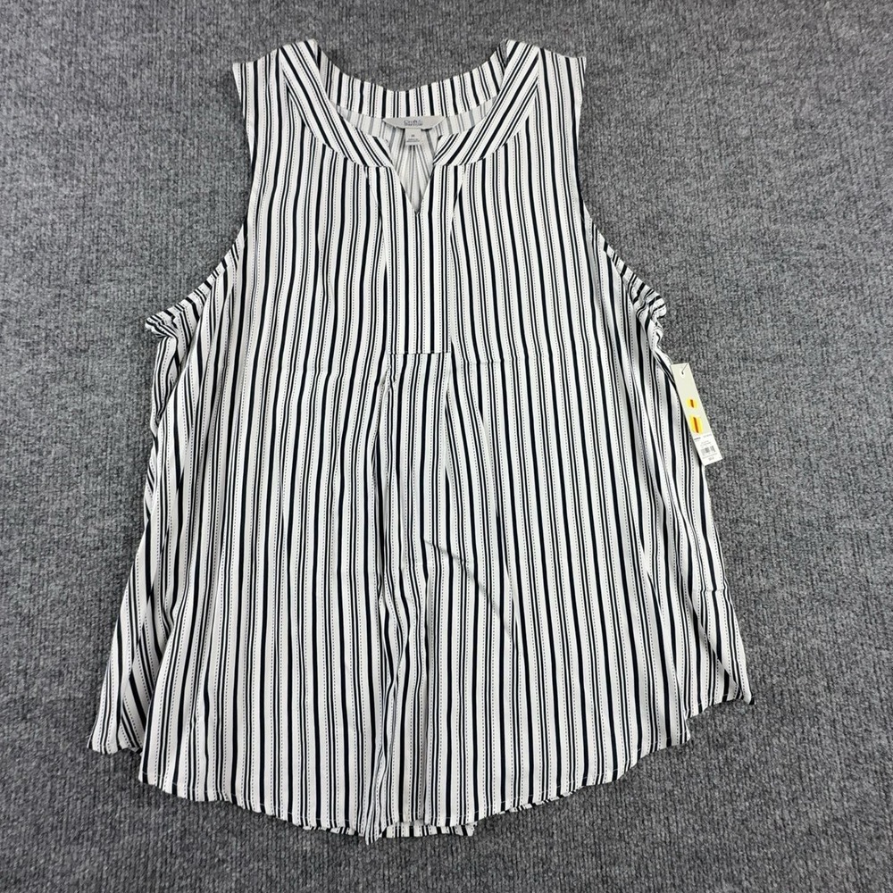 Croft & Barrow Tank Top Womens Medium White Striped Pleated V Neck WC911W050RP